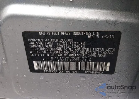 2016 Subaru Wrx Sti Limited z USA, uszkodzony, nr VIN JF1VA2Y67G9832714